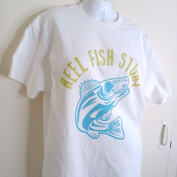 Unisex Heavy Cotton Tee. "Reel Fish Story." Size Medium - Picture 5 of 9